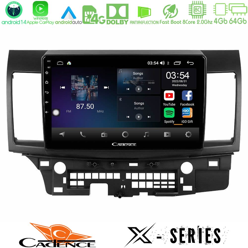 Cadence X Series Mitsubishi Lancer 2008 – 2015 8core Android 14 4+64GB Navigation Multimedia Tablet 10"