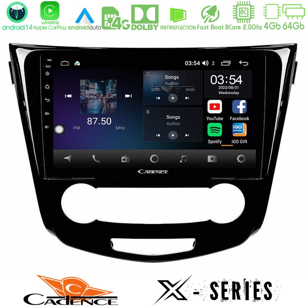 Cadence X Series Nissan Qashqai J11 (Manual A/C) 8core Android 14 4+64GB Navigation Multimedia Tablet 10"