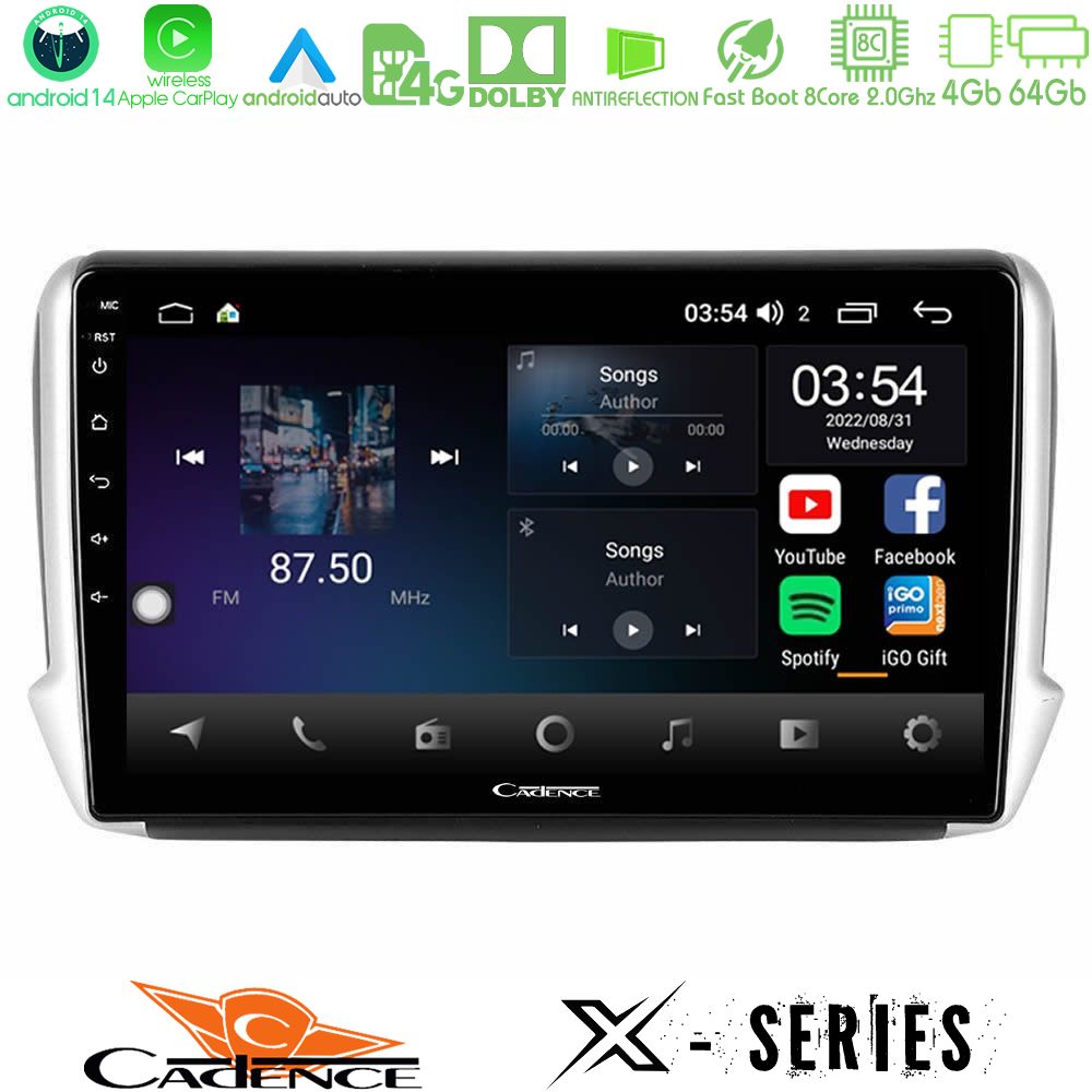 Cadence X Series Peugeot 208/2008 8core Android 14 4+64GB Navigation Multimedia Tablet 10"