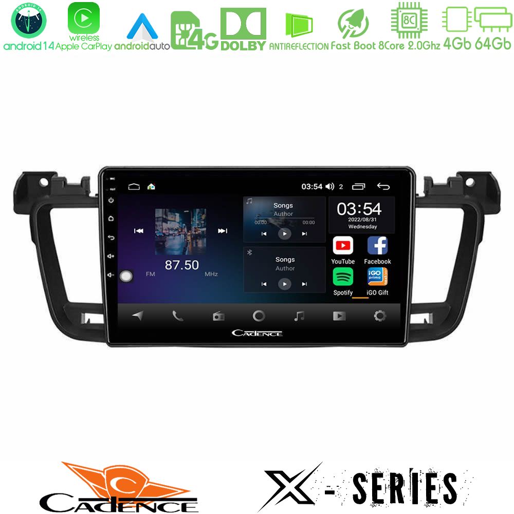 Cadence X Series Peugeot 508 2010-2018 8core Android 14 4+64GB Navigation Multimedia Tablet 9"