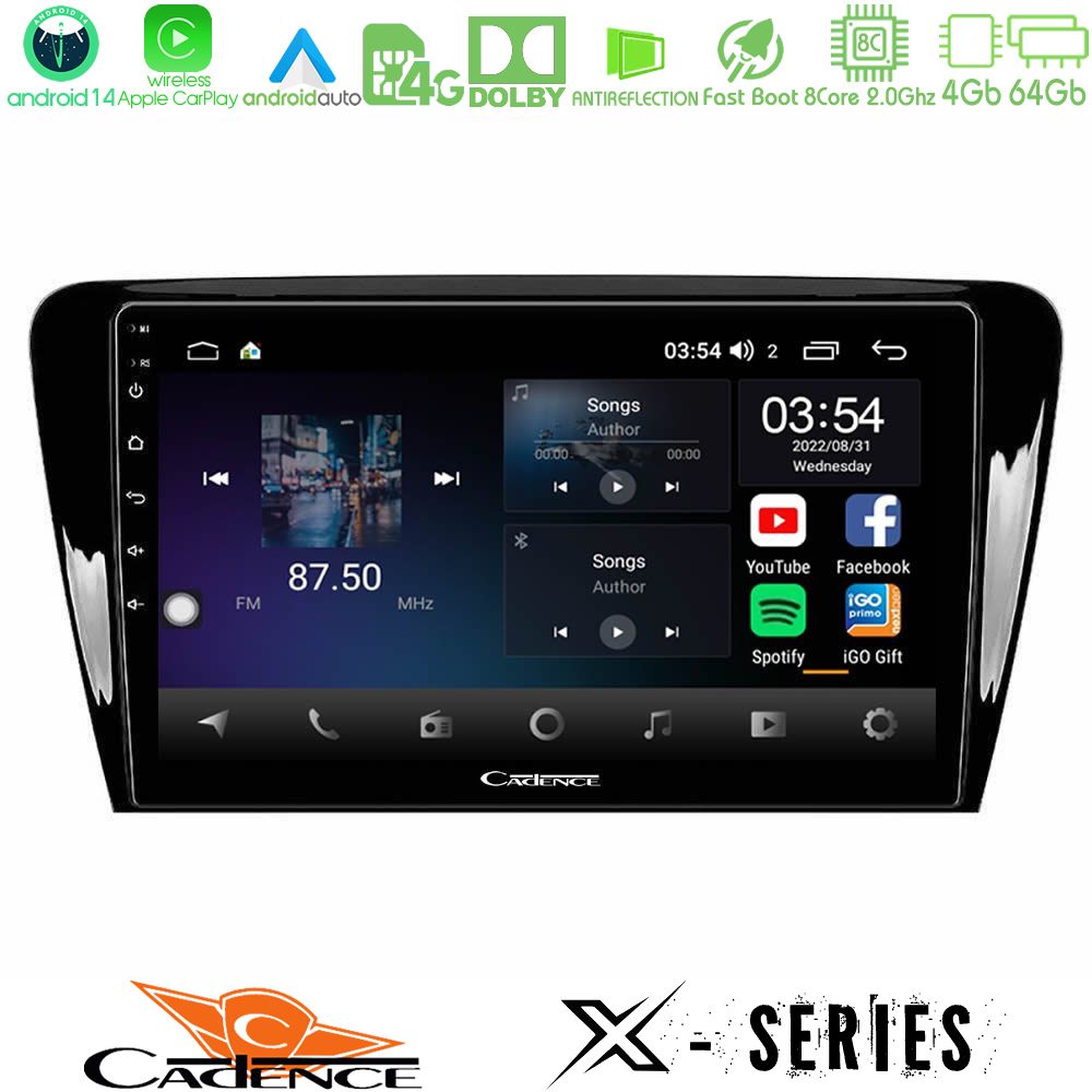 Cadence X Series Skoda Octavia 7 8core Android 14 4+64GB Navigation Multimedia Tablet 10"