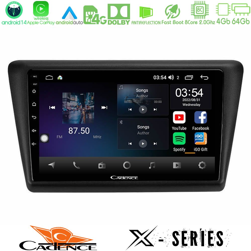 Cadence X Series Skoda Rapid 2013-2017 8core Android 14 4+64GB Navigation Multimedia Tablet 9"