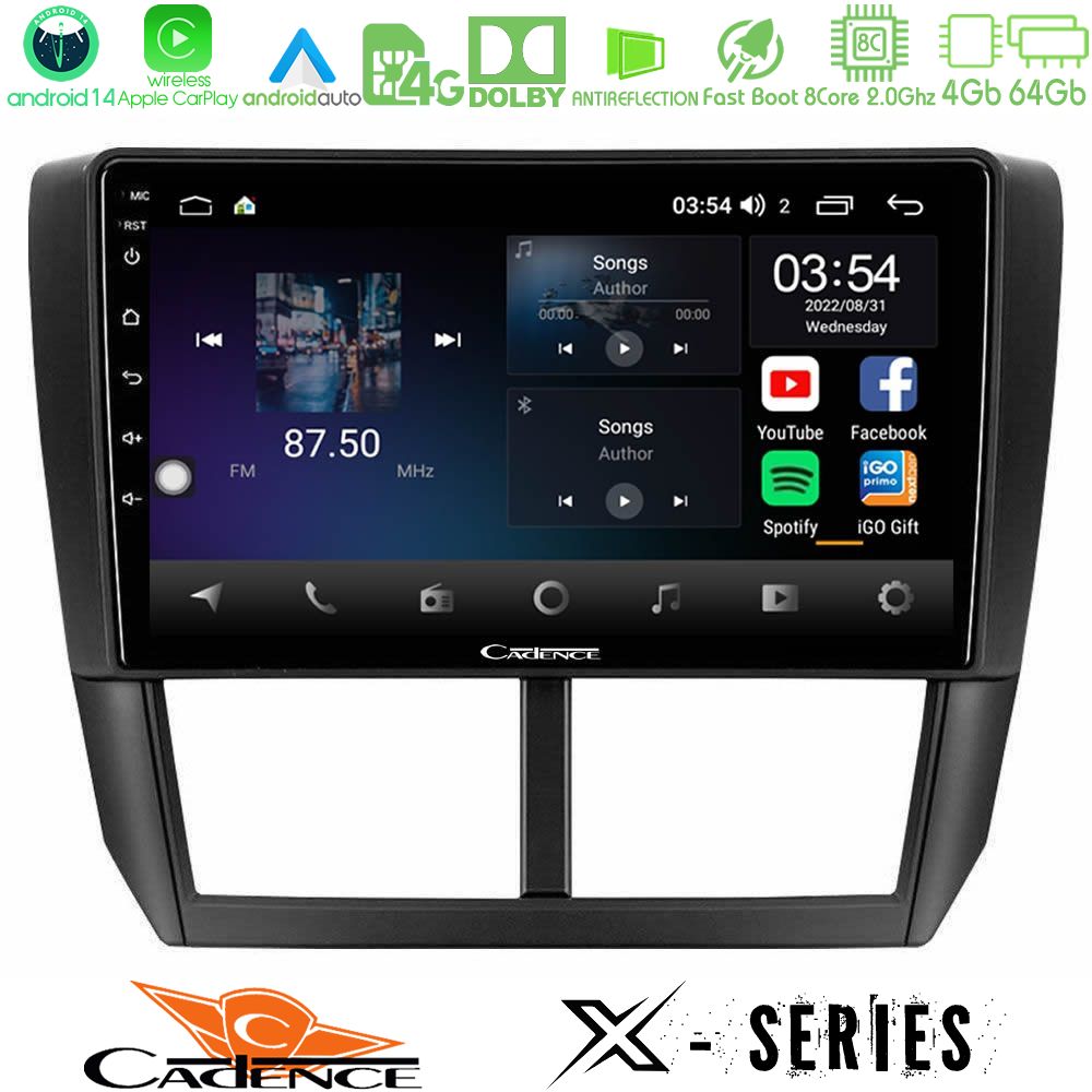 Cadence X Series Subaru Forester 8core Android 14 4+64GB Navigation Multimedia Tablet 9"