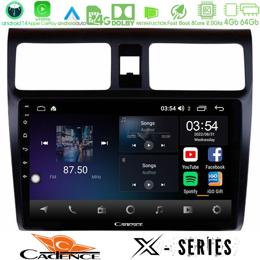 Cadence X Series Suzuki Swift 2005-2010 8core Android 14 4+64GB Navigation Multimedia Tablet 10"