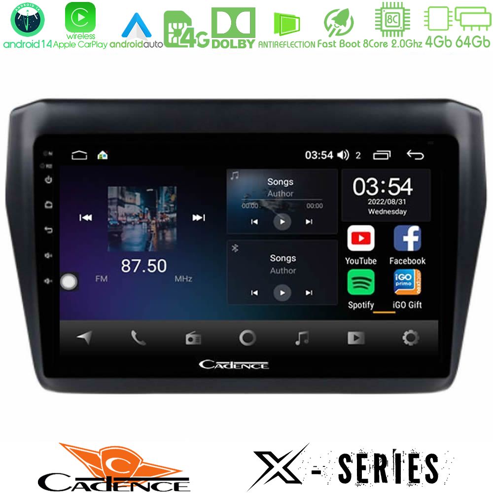 Cadence X Series Suzuki Swift 2017-2023 8core Android 14 4+64GB Navigation Multimedia Tablet 9"