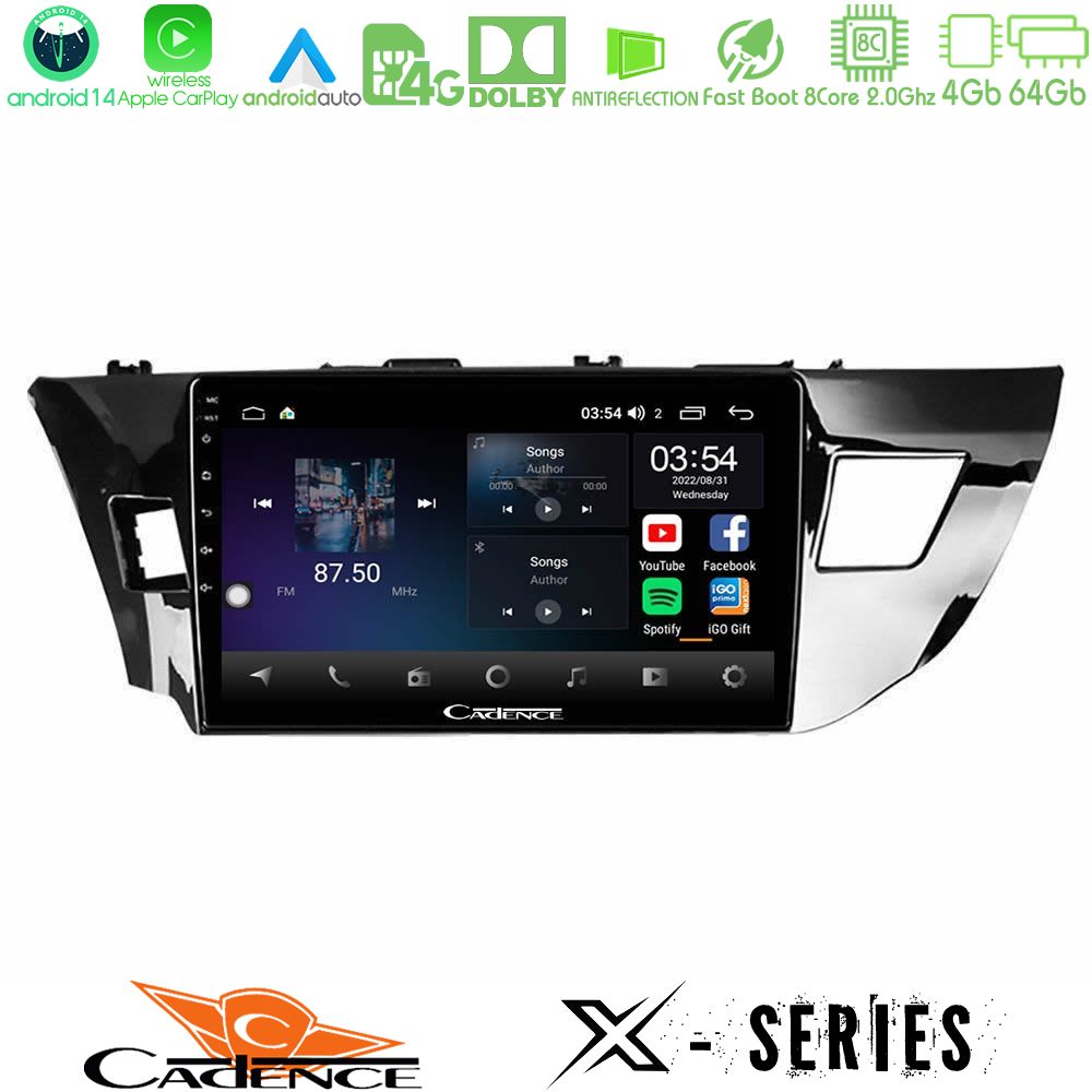 Cadence X Series Toyota Corolla 2014-2016 8core Android 14 4+64GB Navigation Multimedia Tablet 10"