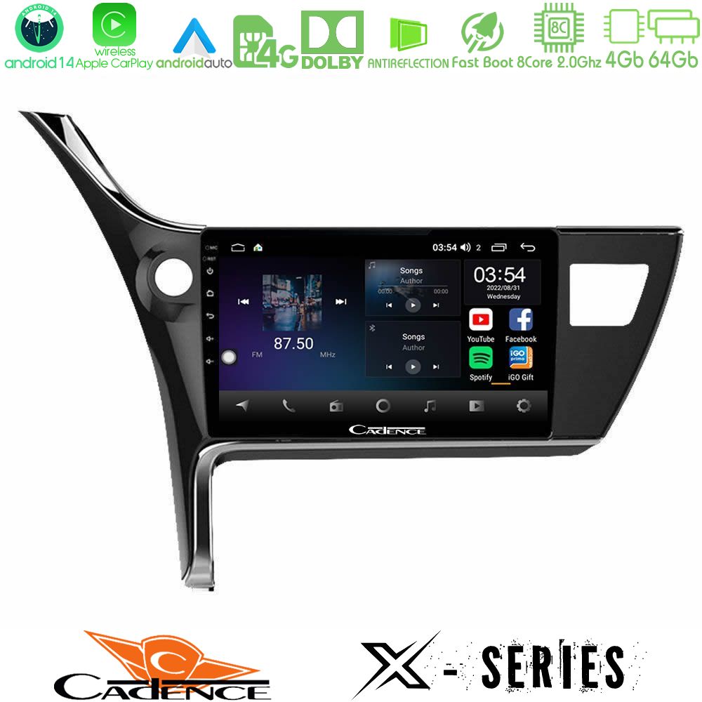 Cadence X Series Toyota Corolla 2017-2018 8core Android 14 4+64GB Navigation Multimedia Tablet 10"