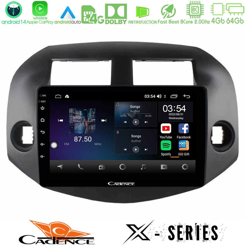 Cadence X Series Toyota Rav4 2006-2012 8core Android 14 4+64GB Navigation Multimedia Tablet 10"