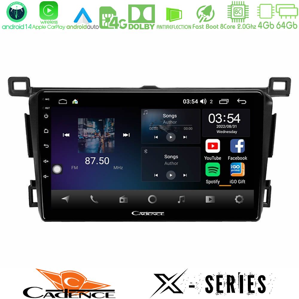 Cadence X Series Toyota RAV4 2013-2018 8core Android 14 4+64GB Navigation Multimedia Tablet 9"