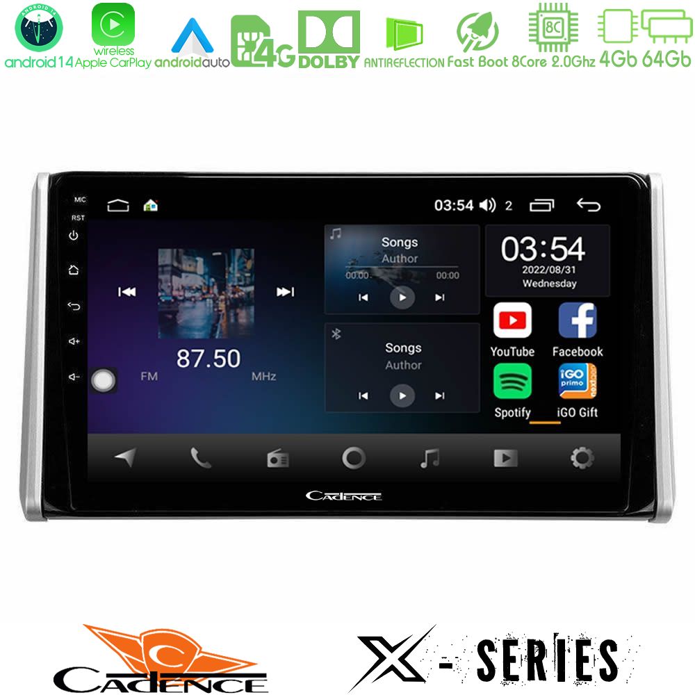 Cadence X Series Toyota RAV4 2019-2023 8Core Android 14 4+64GB Navigation Multimedia Tablet 10"