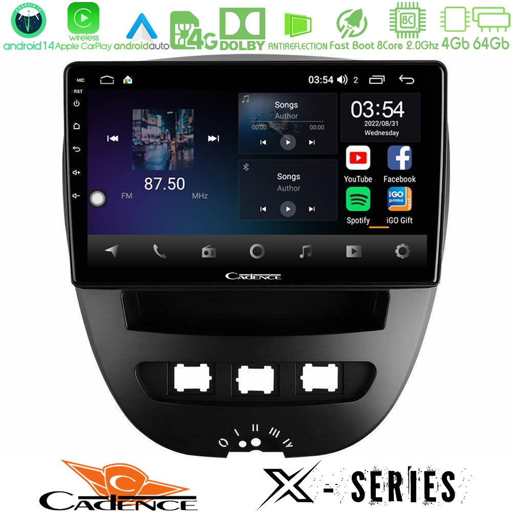 Cadence X Series Toyota Aygo/Citroen C1/Peugeot 107 8core Android 14 4+64GB Navigation Multimedia Tablet 10"