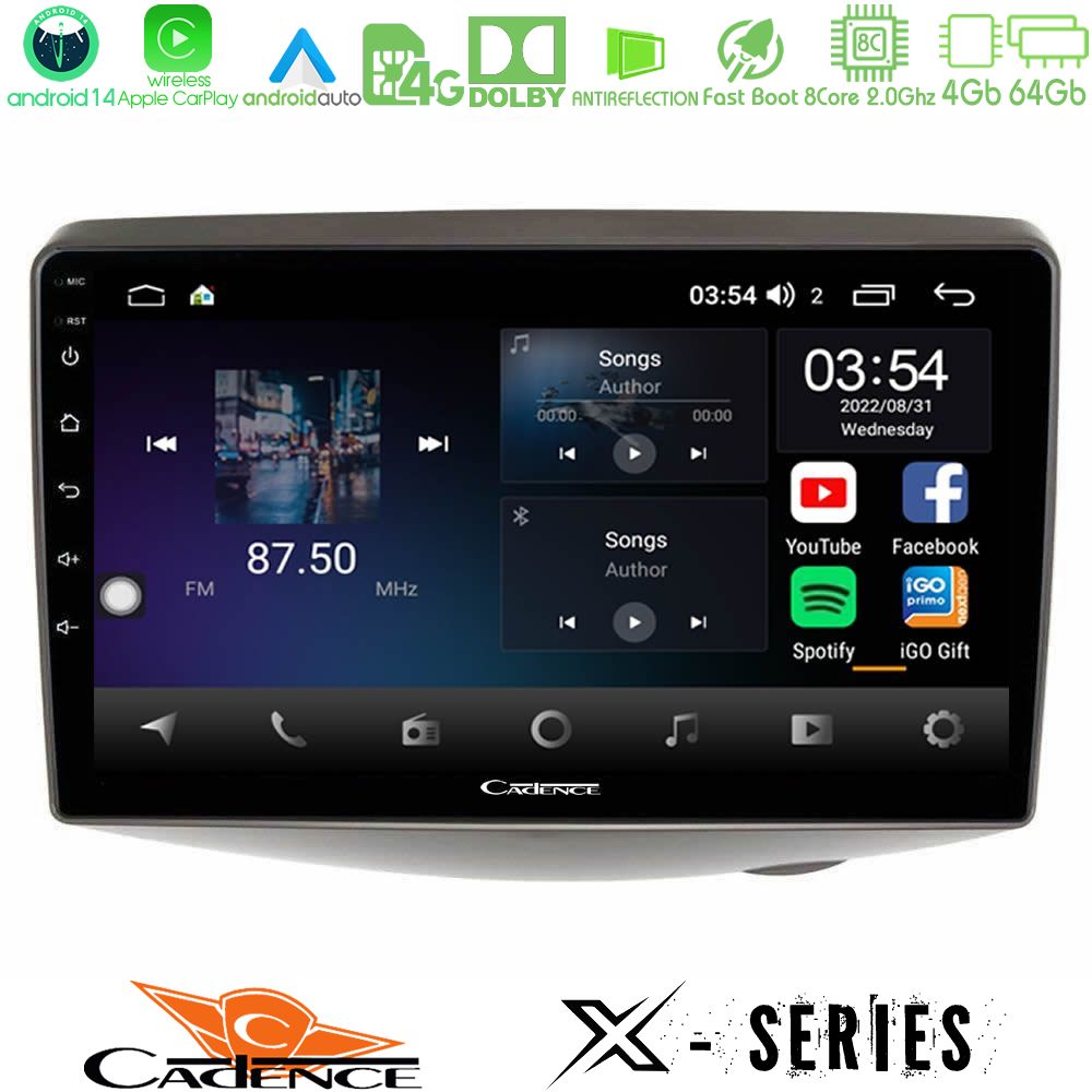 Cadence X Series Toyota Yaris 1999 - 2006 8core Android 14 4+64GB Navigation Multimedia Tablet 9"
