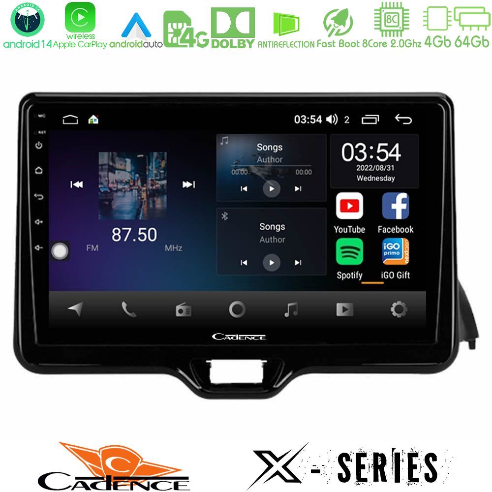 Cadence X Series Toyota Yaris 2020-> 8Core Android 14 4+64GB Navigation Multimedia Tablet 10"