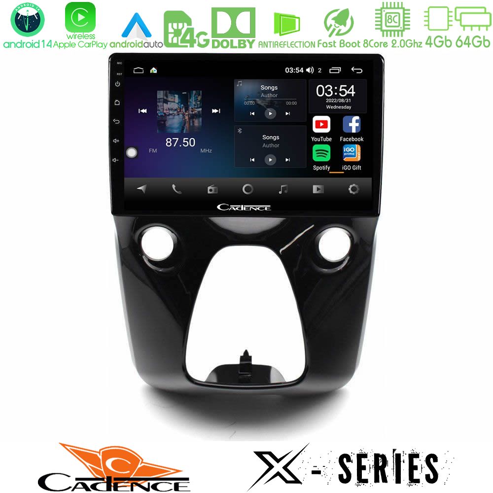 Cadence X Series Toyota Aygo | Citroen C1 | Peugeot 108 8core Android 14 4+64GB Navigation Multimedia 10"