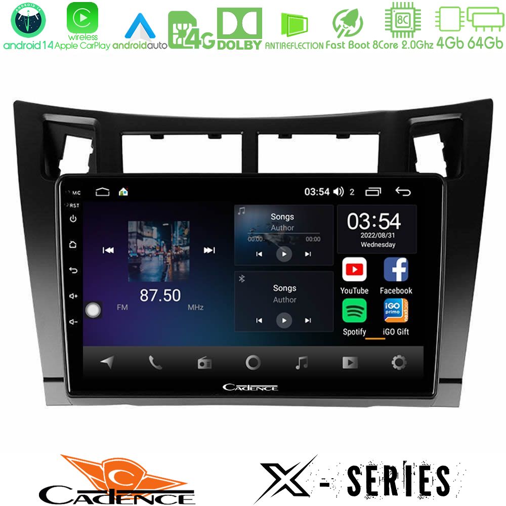 Cadence X Series Toyota Yaris 8core Android 14 4+64GB Navigation Multimedia Tablet 9" (Μαύρο Χρώμα)