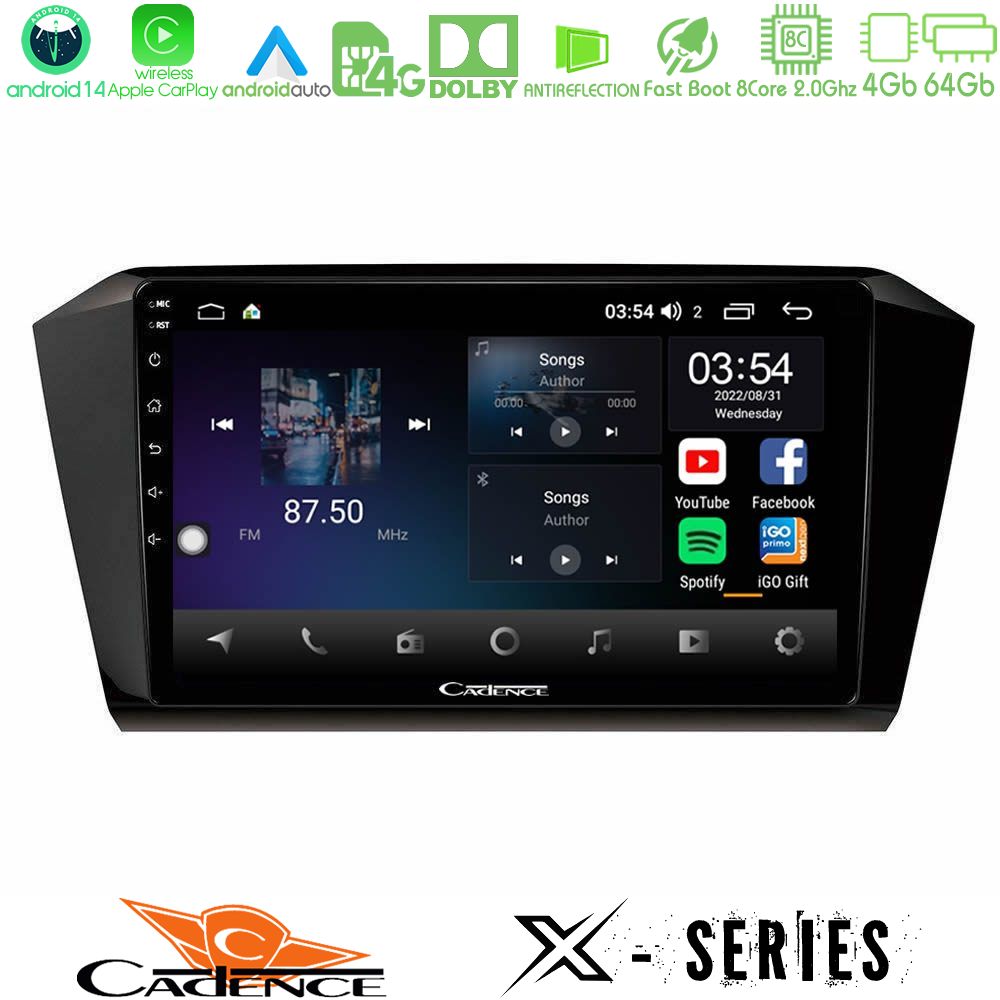 Cadence X Series VW Passat 8core Android 14 4+64GB Navigation Multimedia Tablet 10"