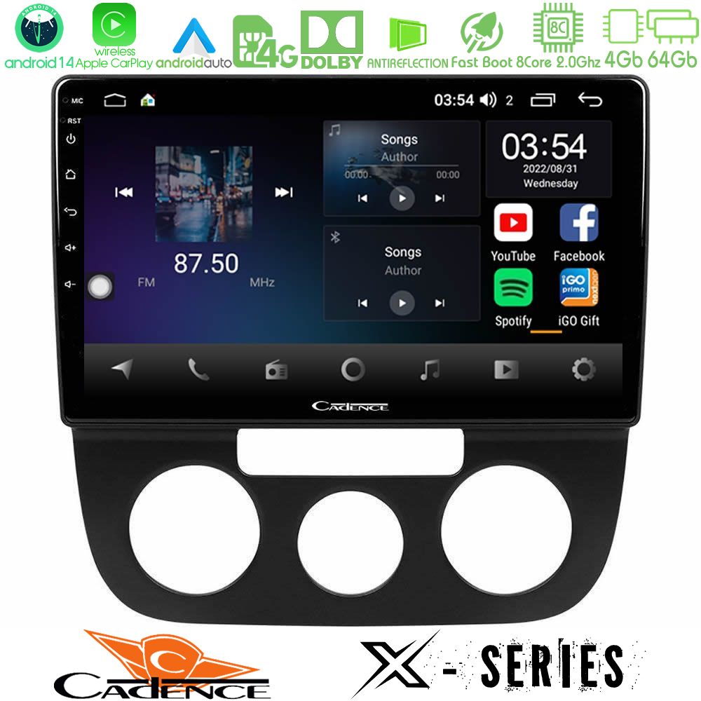 Cadence X Series VW Jetta 8core Android 14 4+64GB Navigation Multimedia Tablet 10"