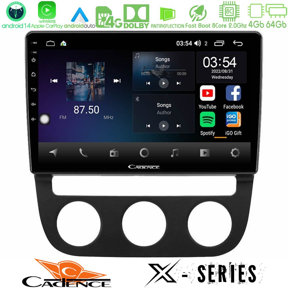 Cadence X Series VW Jetta 8core Android 14 4+64GB Navigation Multimedia Tablet 10"