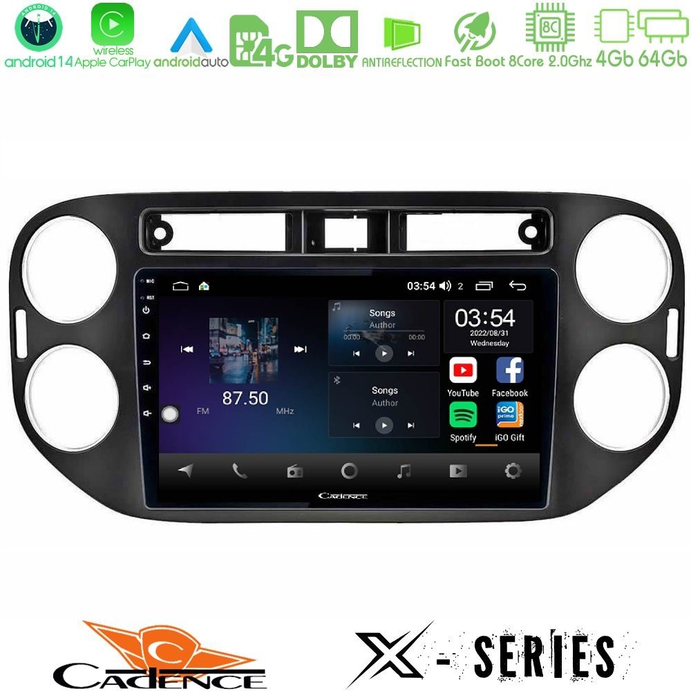 Cadence X Series VW Tiguan (23mm alarm button) 8core Android 14 4+64GB Navigation Multimedia Tablet 9"