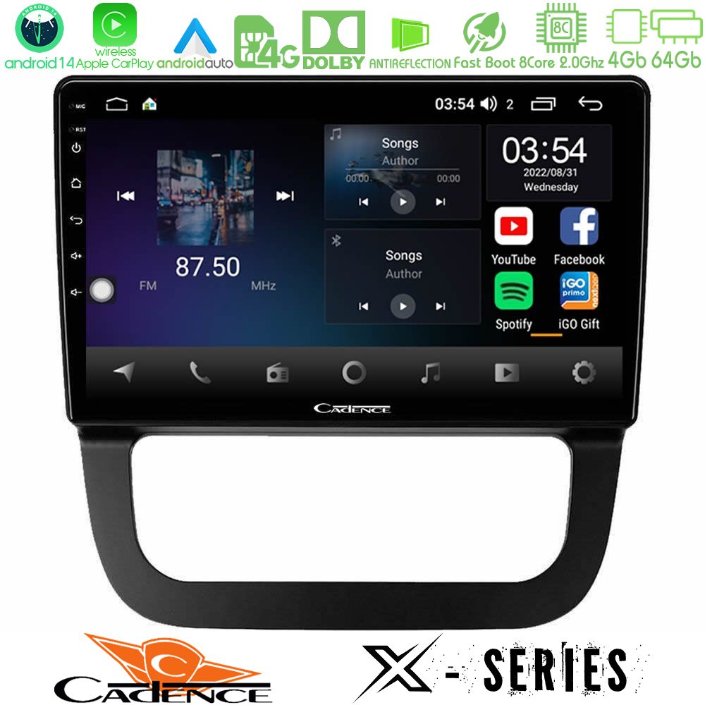 Cadence X Series VW Jetta 8core Android 14 4+64GB Navigation Multimedia Tablet 10"