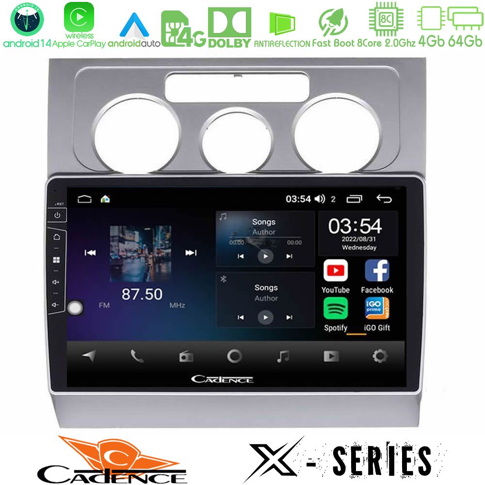 Cadence X Series VW Touran 2003-2011 8core Android 14 4+64GB Navigation Multimedia Tablet 10"