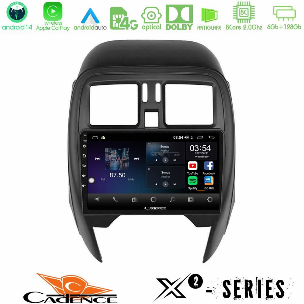 Cadence X2 Series 8Core Android14 6+128GB  Nissan Micra 2013-2016 Navigation Multimedia Tablet 9"