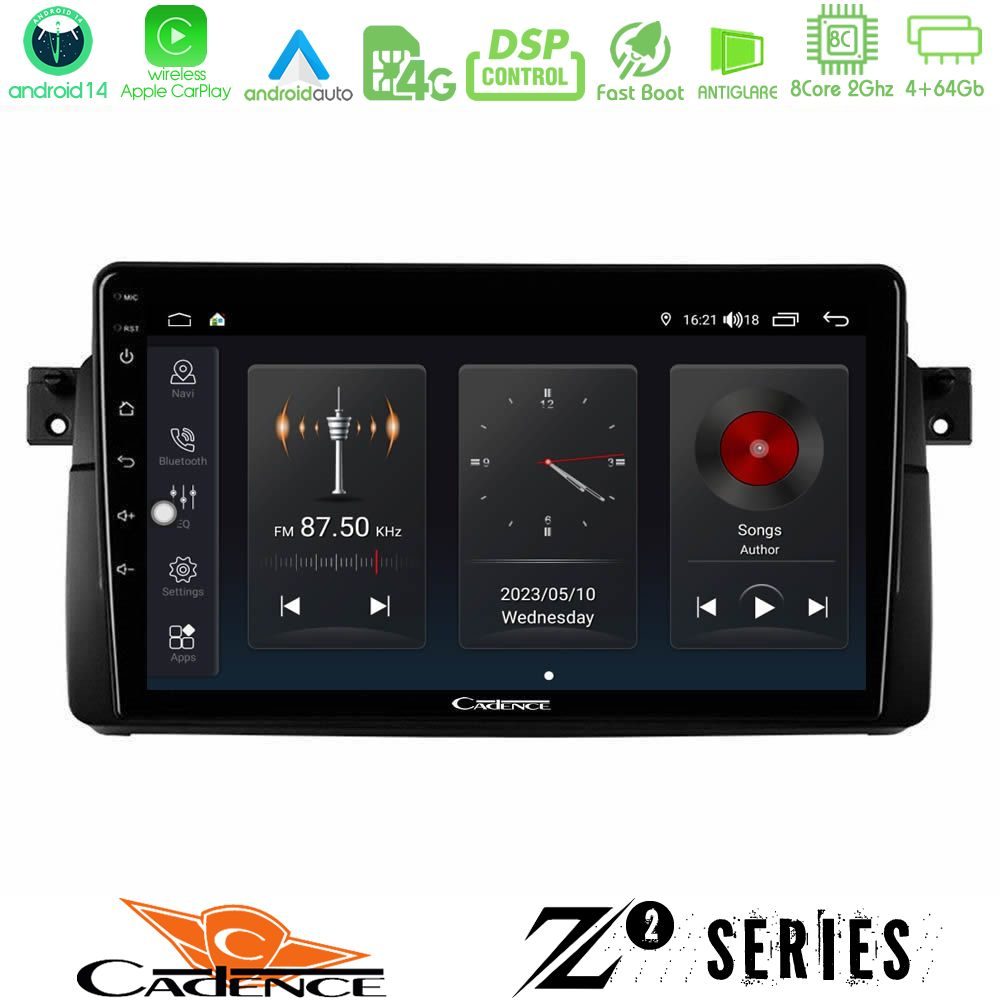 Cadence Z2 Series 8Core Android14 4+64GB BMW E46 Navigation Multimedia Tablet 9" Με Carplay & Android Auto