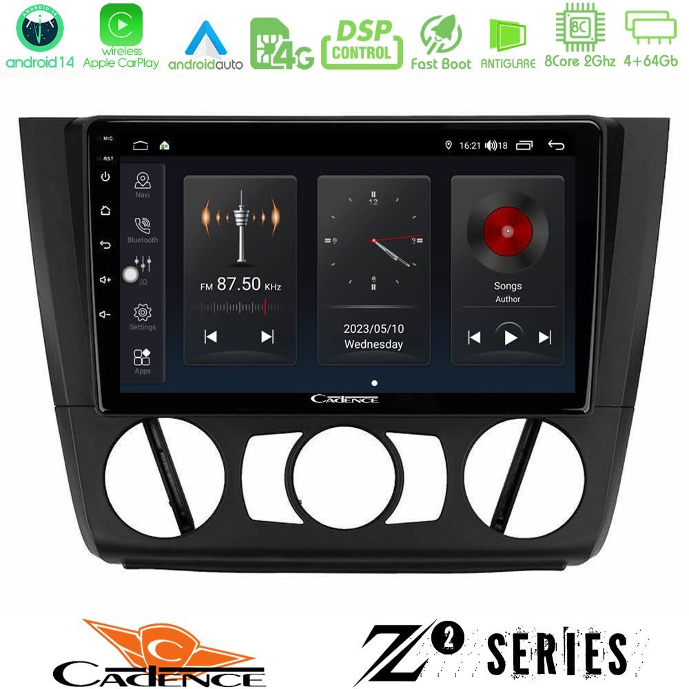 Cadence Z2 Series 8Core Android14 4+64GB BMW 1Series E81/E82/E87/E88 (MANUAL A/C) Navigation Multimedia Tablet 9" Με Carplay & Android Auto