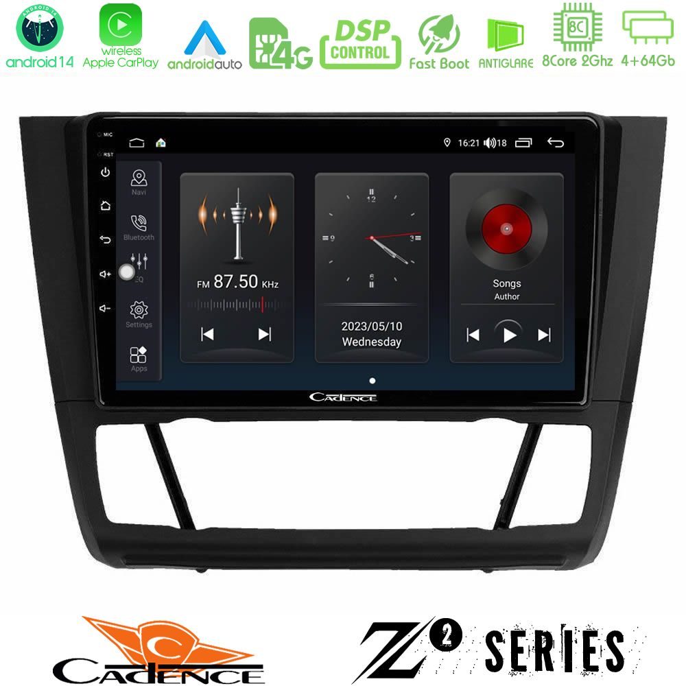 Cadence Z2 Series 8Core Android14 4+64GB BMW 1Series E81/E82/E87/E88 (AUTO A/C) Navigation Multimedia Tablet 9" Με Carplay & Android Auto