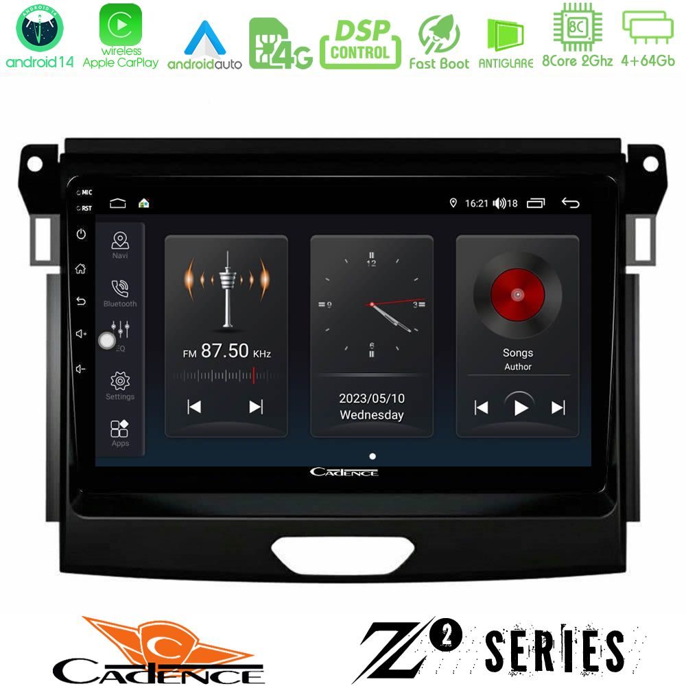 Cadence Z2 Series 8Core Android14 4+64GB Ford Ranger 2017-2022 Navigation Multimedia Tablet 9" Με Carplay & Android Auto