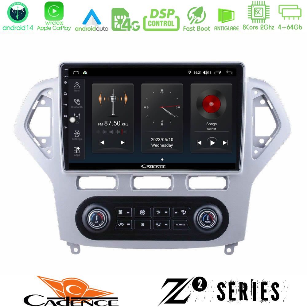 Cadence Z2 Series 8Core Android14 4+64GB Ford Mondeo 2007-2011 (Auto A/C) Navigation Multimedia Tablet 9" Με Carplay & Android Auto