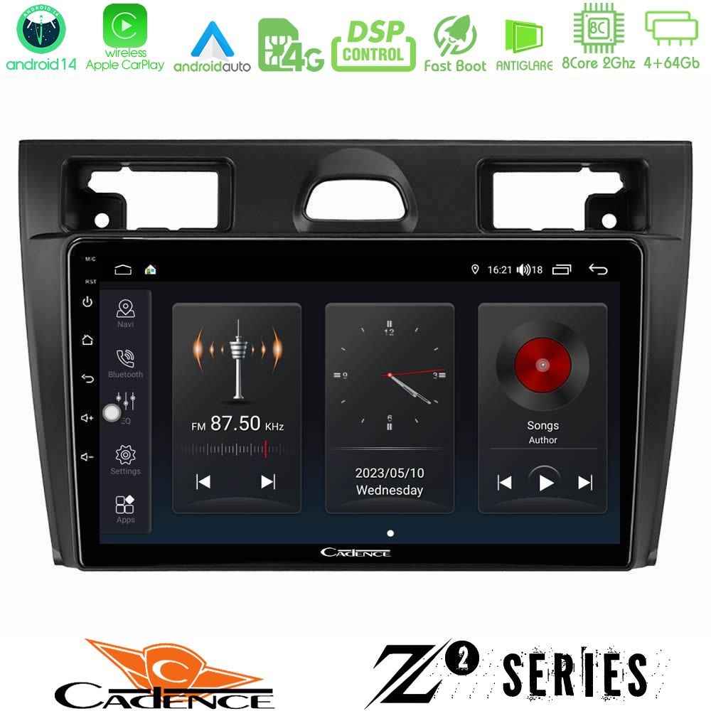 Cadence Z2 Series 8Core Android14 4+64GB Ford Fiesta/Fusion Navigation Multimedia Tablet 9" Με Carplay & Android Auto