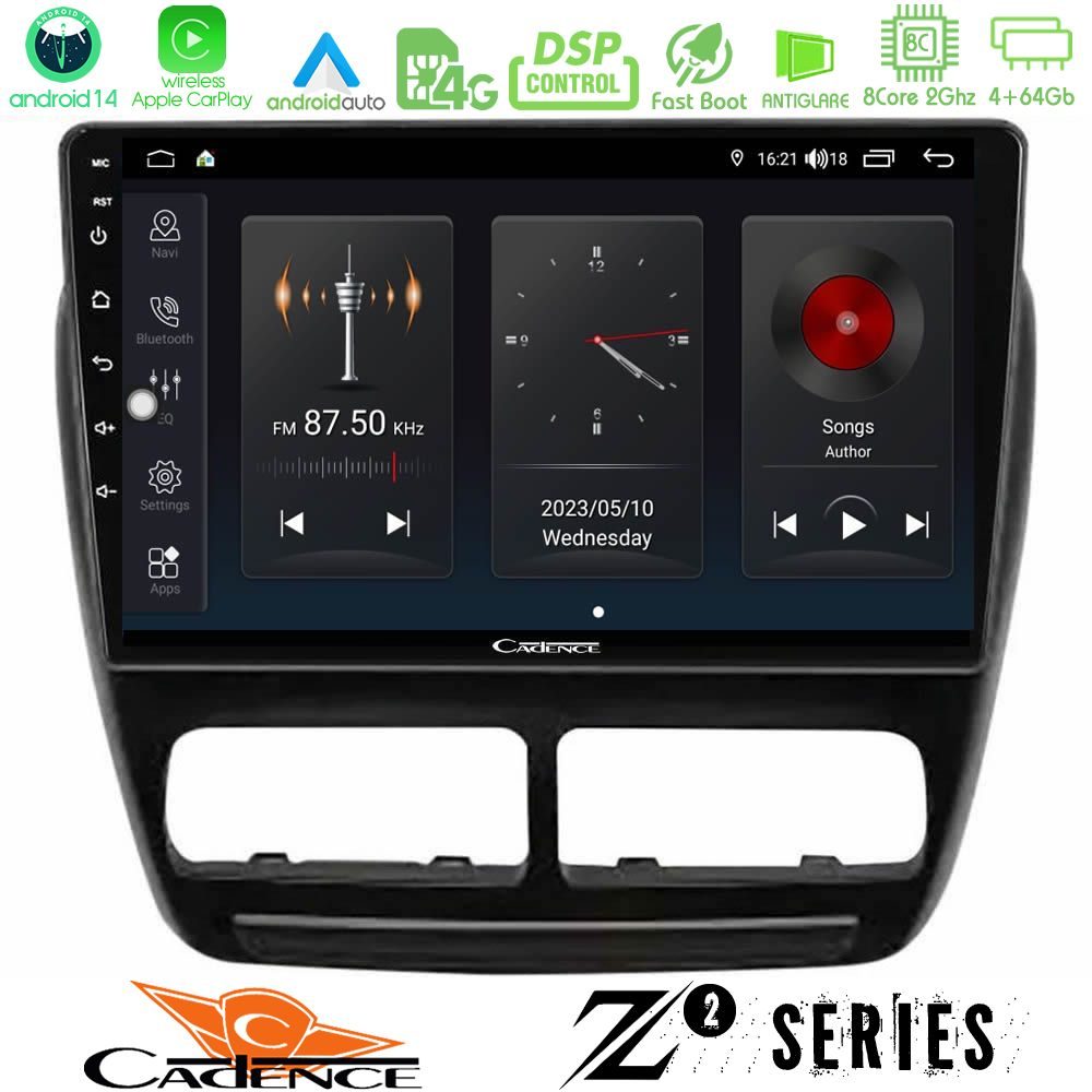Cadence Z2 Series 8Core Android14 4+64GB  Fiat Doblo / Opel Combo 2010-2014 Navigation Multimedia Tablet 9" Με Carplay & Android Auto