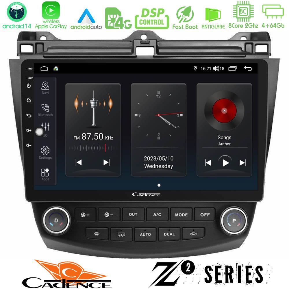 Cadence Z2 Series 8Core Android14 4+64GB Honda Accord 2002-2008 Navigation Multimedia Tablet 10" Με Carplay & Android Auto