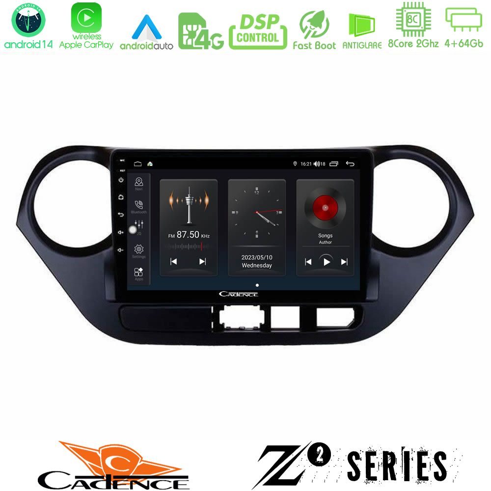 Cadence Z2 Series 8Core Android14 4+64GB Hyundai i10 2014-2020 Navigation Multimedia Tablet 9" Με Carplay & Android Auto