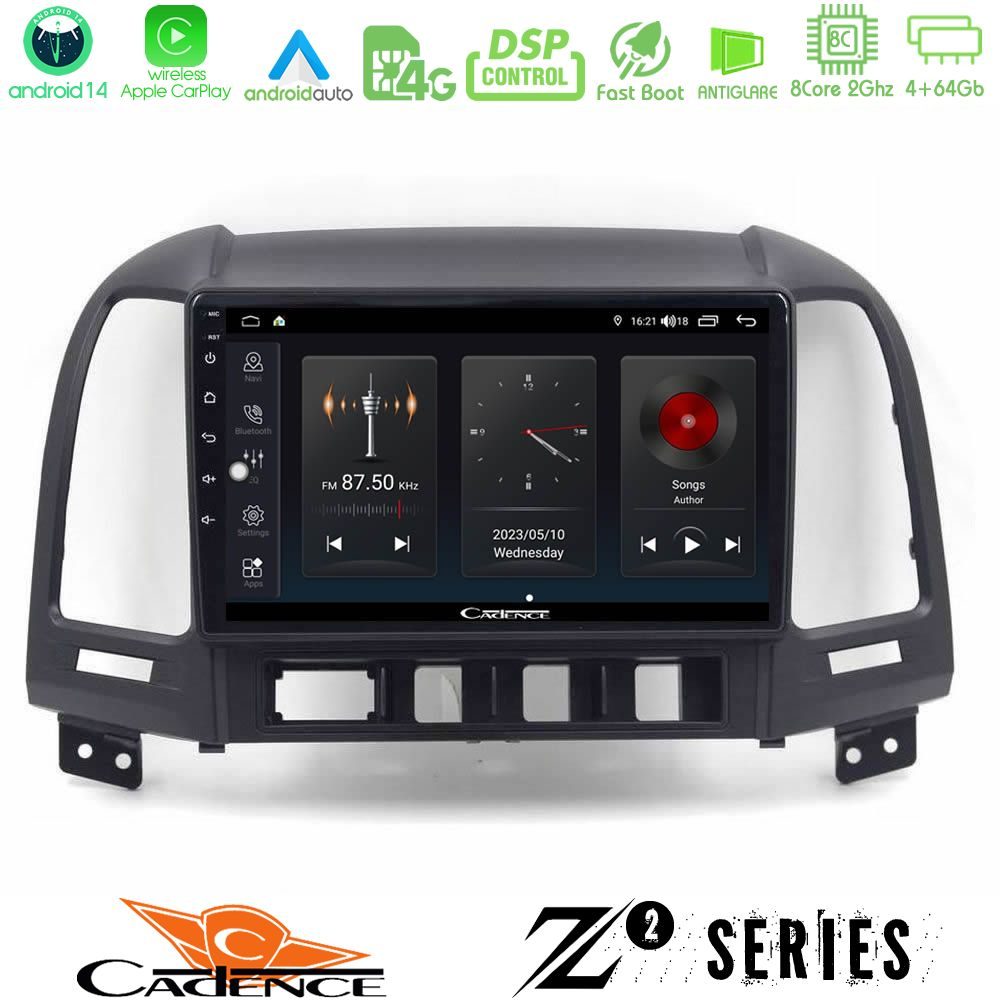 Cadence Z2 Series 8Core Android14 4+64GB Hyundai Santa Fe 2006-2013 Navigation Multimedia Tablet 9" Με Carplay & Android Auto