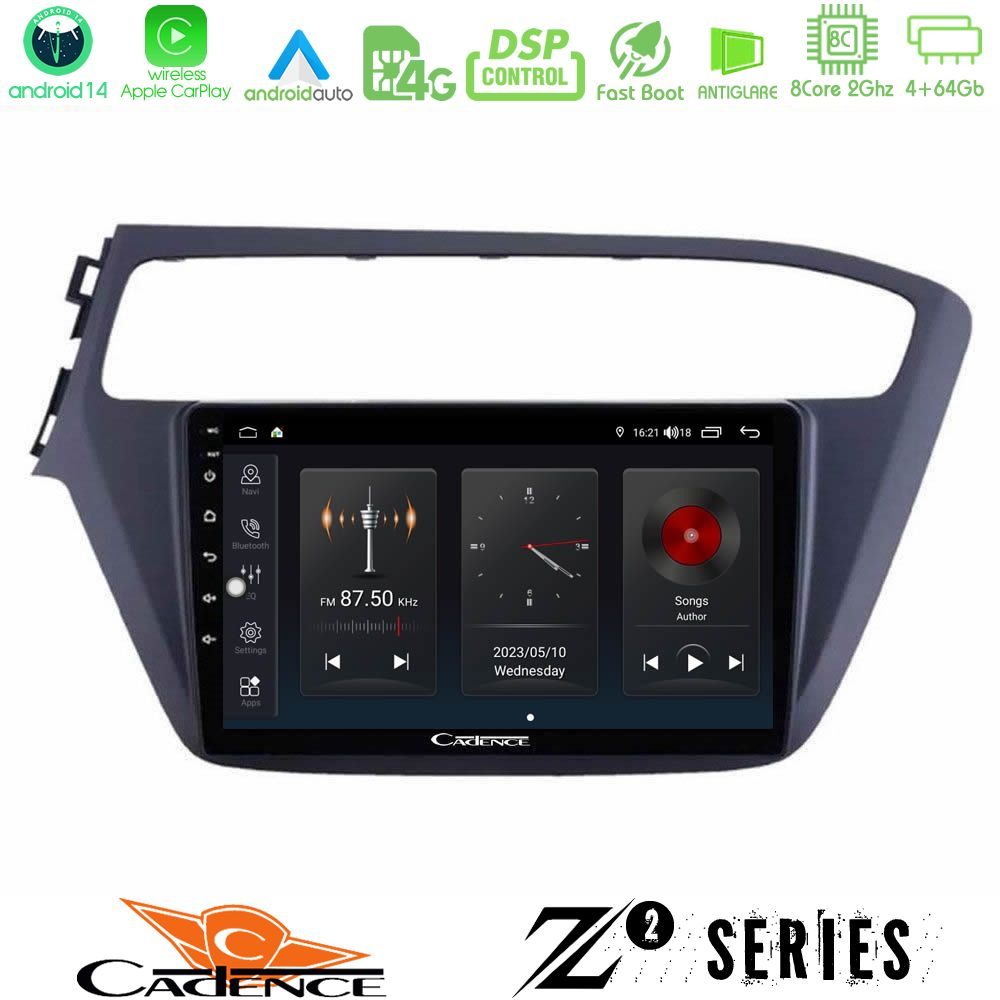 Cadence Z2 Series 8Core Android14 4+64GB Hyundai i20 2018-2020 Navigation Multimedia Tablet 9" Με Carplay & Android Auto