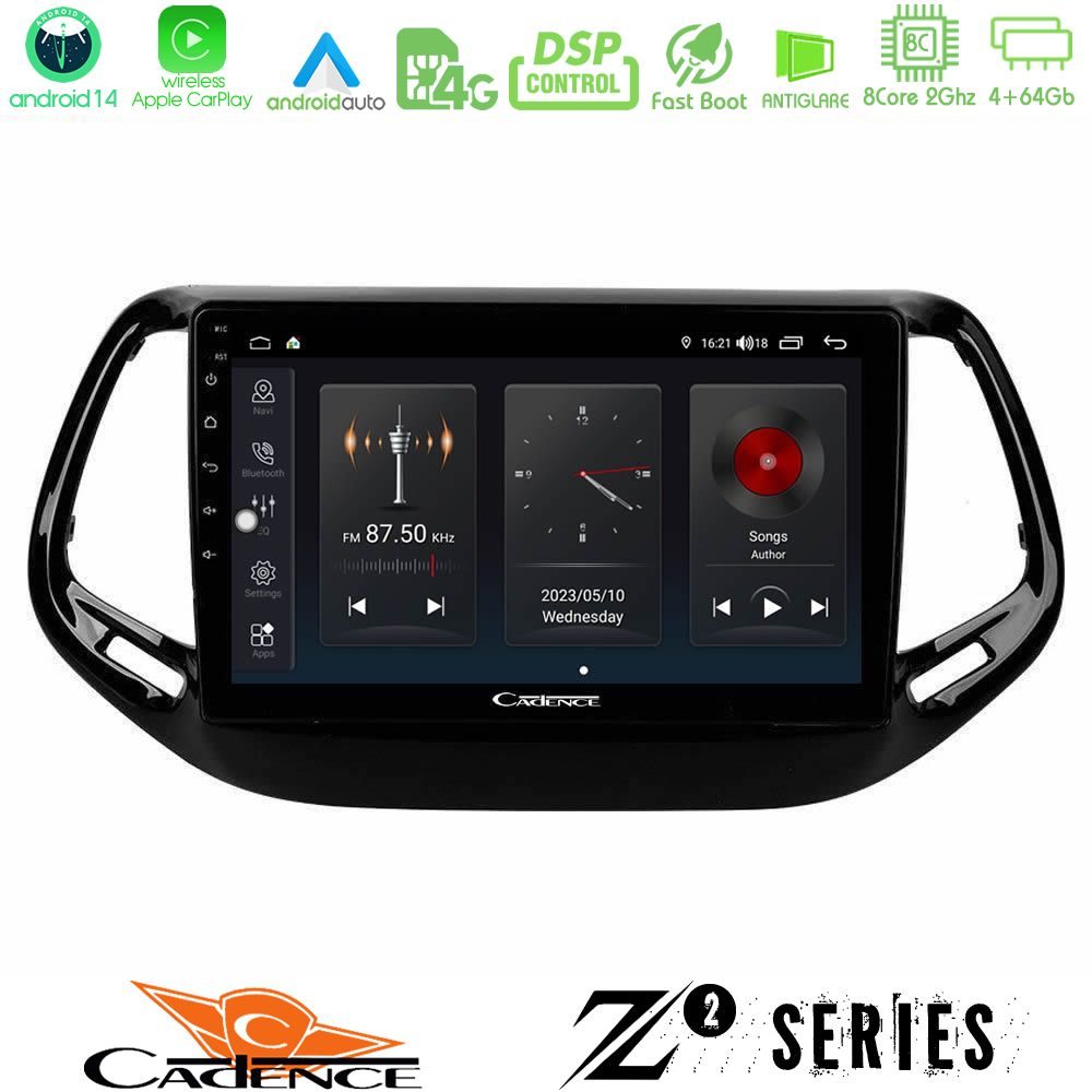 Cadence Z2 Series 8Core Android14 4+64GB Jeep Compass 2017> Navigation Multimedia Tablet 10" Με Carplay & Android Auto