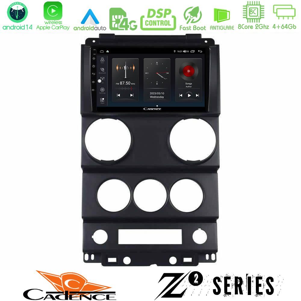 Cadence Z2 Series 8Core Android14 4+64GB Jeep Wrangler 2Door 2008-2010 Navigation Multimedia Tablet 9" Με Carplay & Android Auto