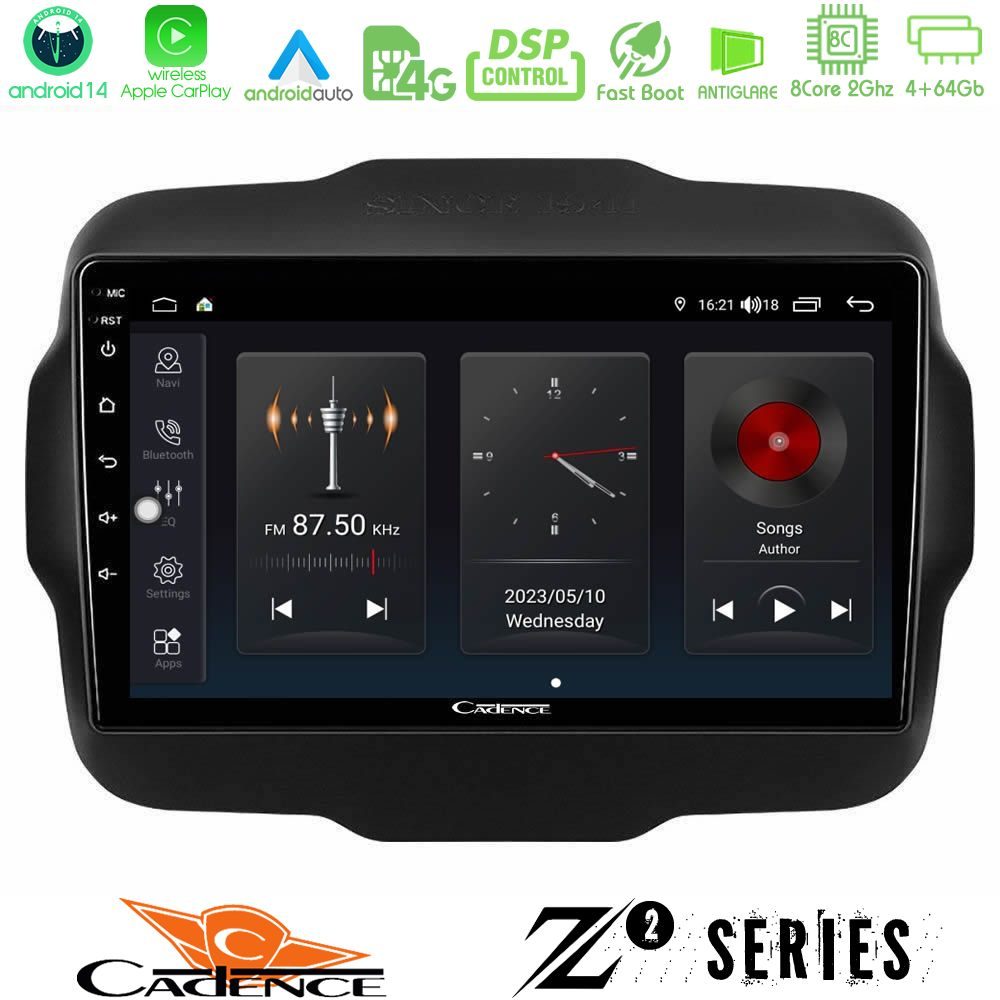 Cadence Z2 Series 8Core Android14 4+64GB  Jeep Renegade 2015-2019 Navigation Multimedia Tablet 9" Με Carplay & Android Auto