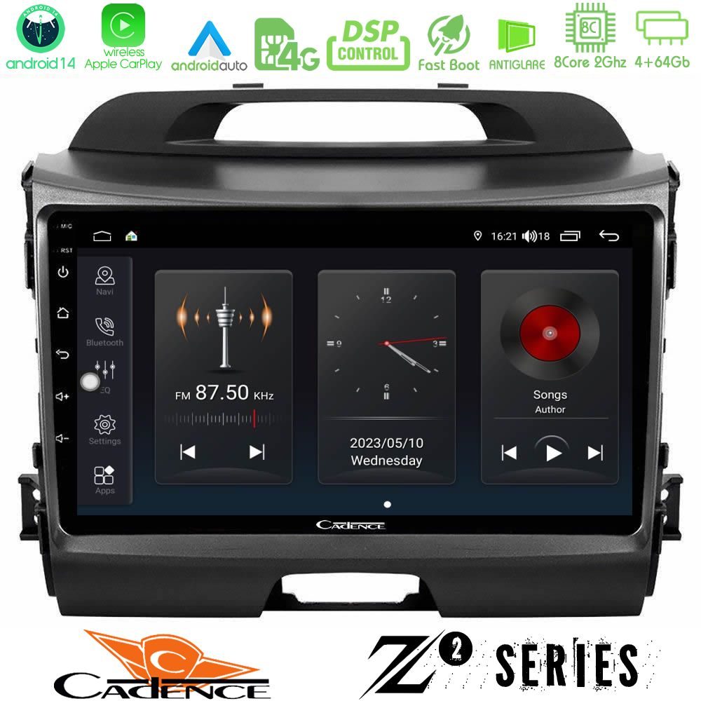 Cadence Z2 Series 8Core Android14 4+64GB  Kia Sportage Navigation Multimedia Tablet 9" Με Carplay & Android Auto