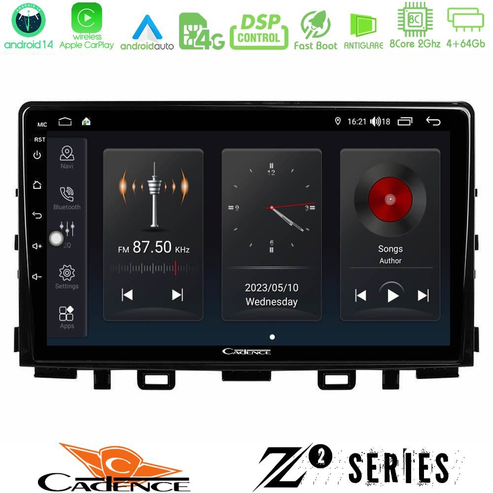 Cadence Z2 Series 8Core Android14 4+64GB Kia Stonic Navigation Multimedia Tablet 9" Με Carplay & Android Auto