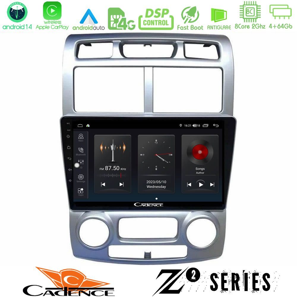 Cadence Z2 Series 8Core Android14 4+64GB Kia Sportage 2005-2008 Navigation Multimedia Tablet 9"" Με Carplay & Android Auto