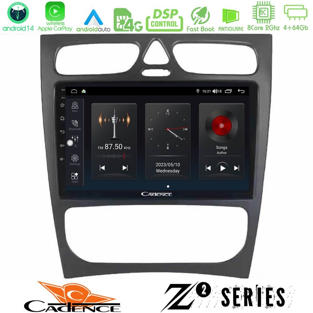 Cadence Z2 Series 8Core Android14 4+64GB  Mercedes C Class (W203) Navigation Multimedia Tablet 9" Με Carplay & Android Auto