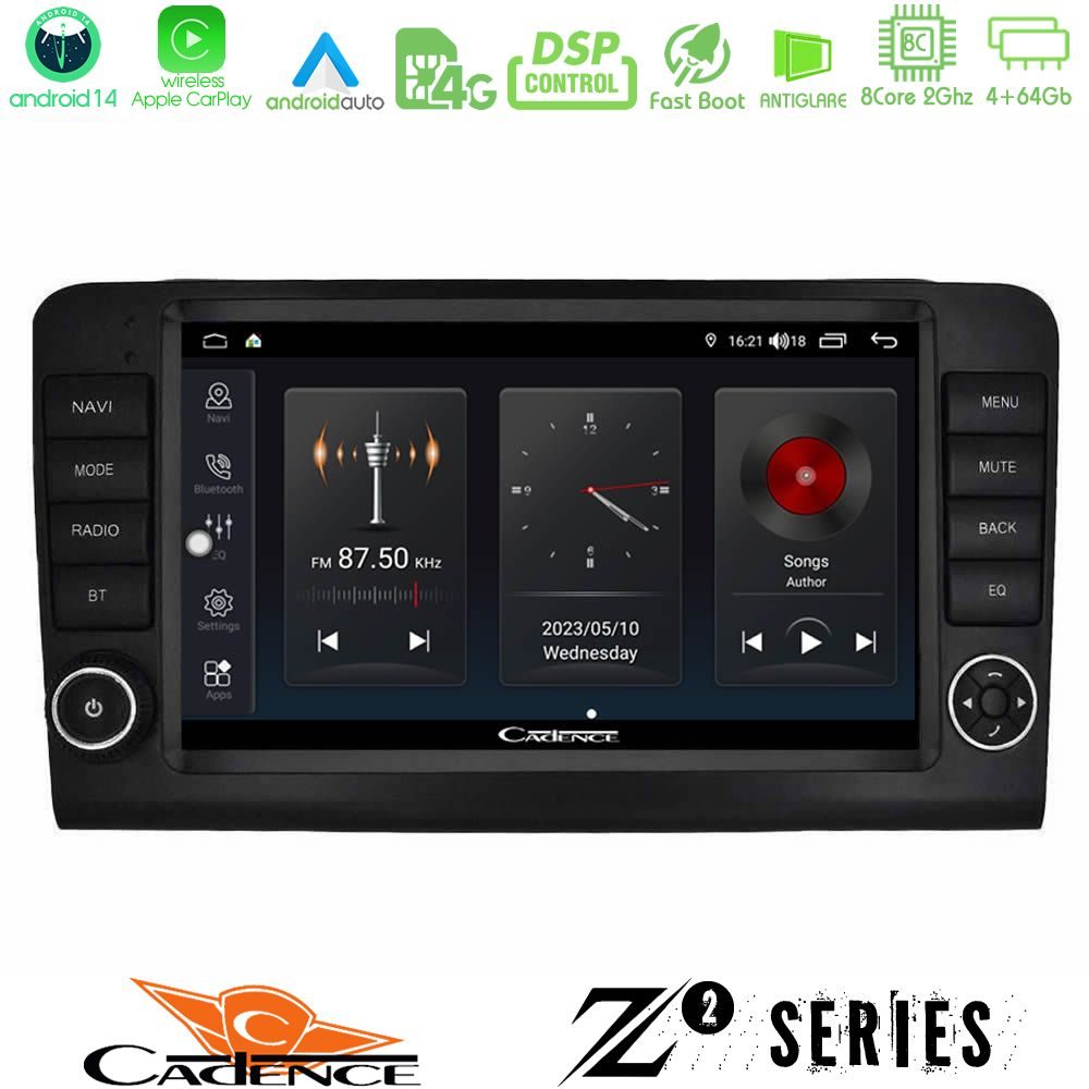 Cadence Z2 Series 8Core Android14 4+64GB  Mercedes ML/GL Class W164 2006-2011 Navigation Multimedia Tablet 9"  Με Carplay & Android Auto (OEM Look)