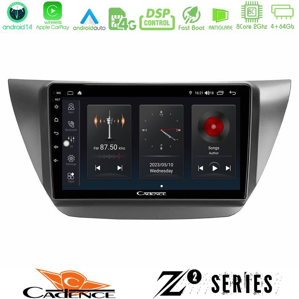 Cadence Z2 Series 8Core Android14 4+64GB Mitsubishi Lancer 2004 – 2008 Navigation Multimedia Tablet 9" Με Carplay & Android Auto