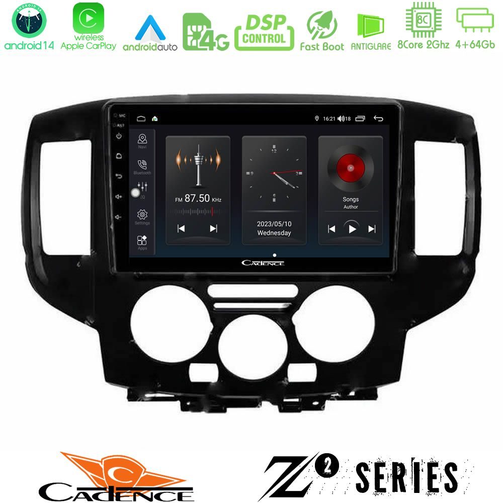 Cadence Z2 Series 8Core Android14 4+64GB  Nissan NV200 Navigation Multimedia Tablet 9" Με Carplay & Android Auto (Μαύρο)