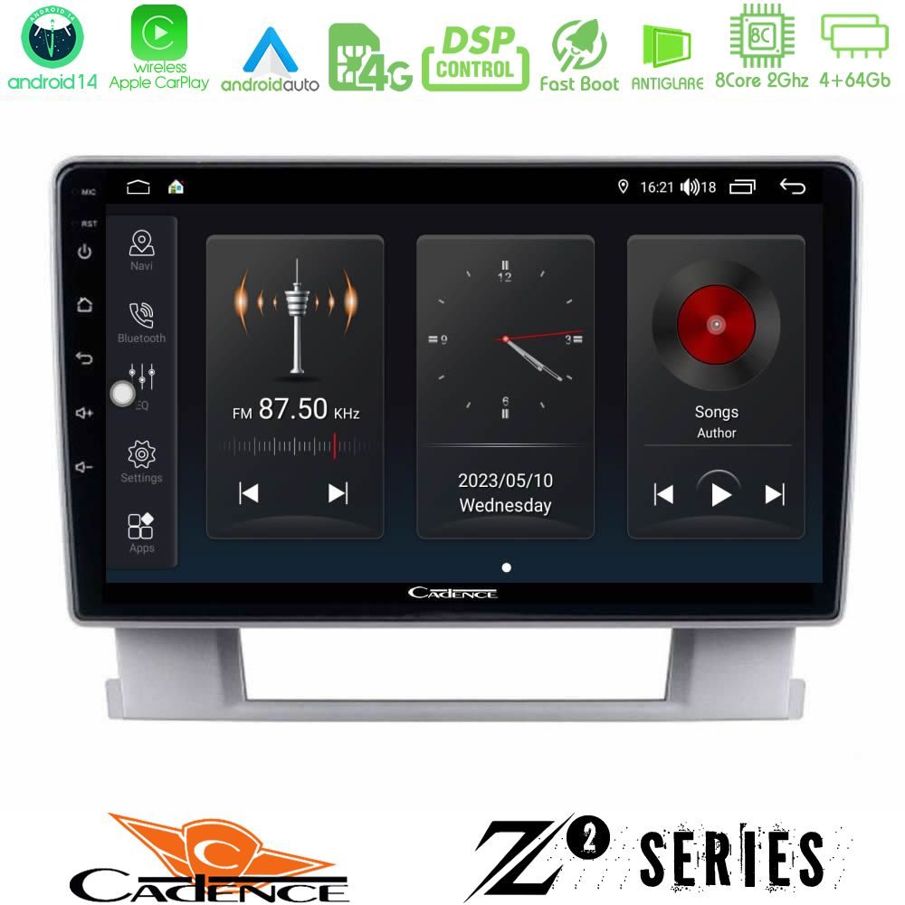 Cadence Z2 Series 8Core Android14 4+64GB Opel Astra J 2010-2014 Navigation Multimedia Tablet 9" Με Carplay & Android Auto