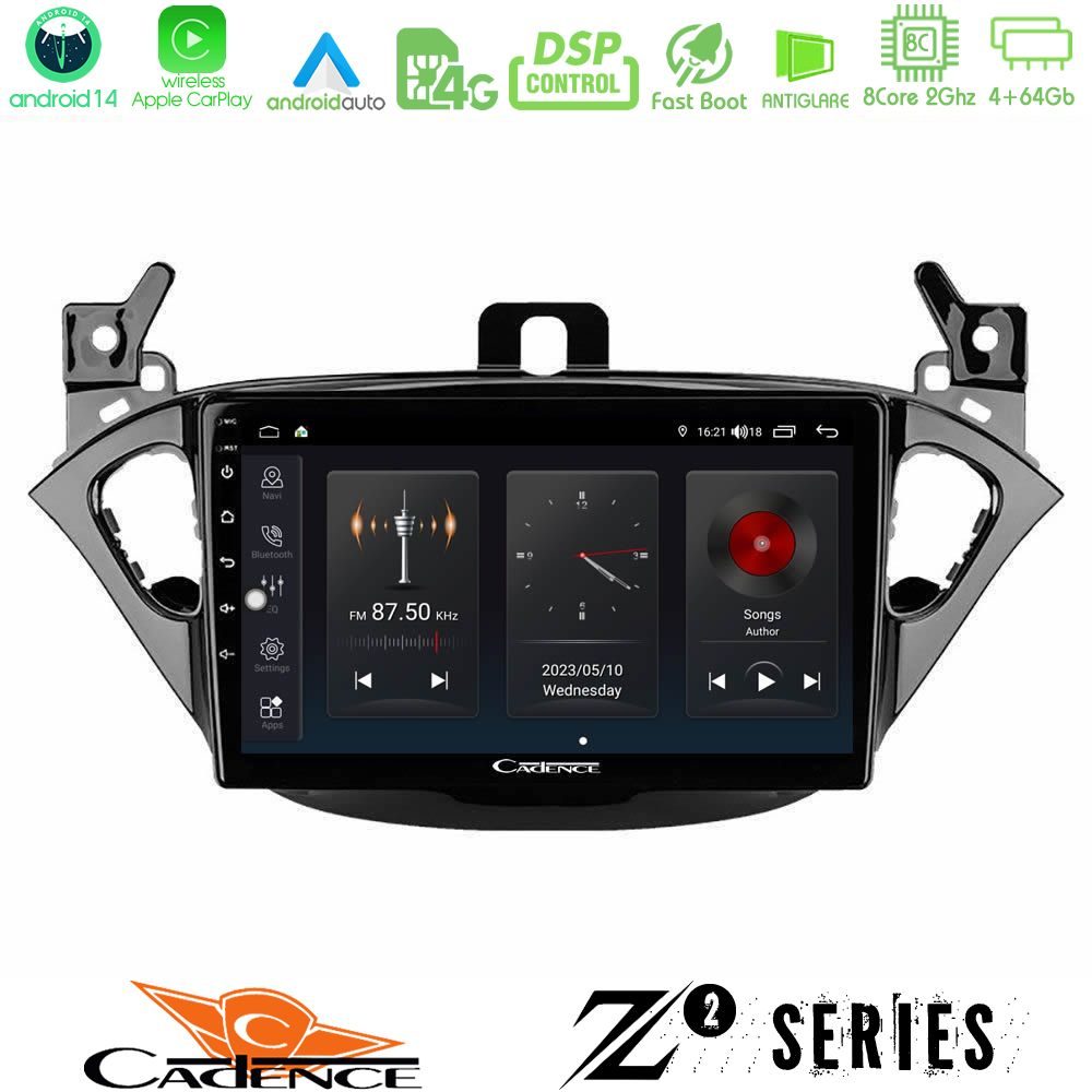 Cadence Z2 Series 8Core Android14 4+64GB  Opel Corsa E/Adam Navigation Multimedia Tablet 9" Με Carplay & Android Auto