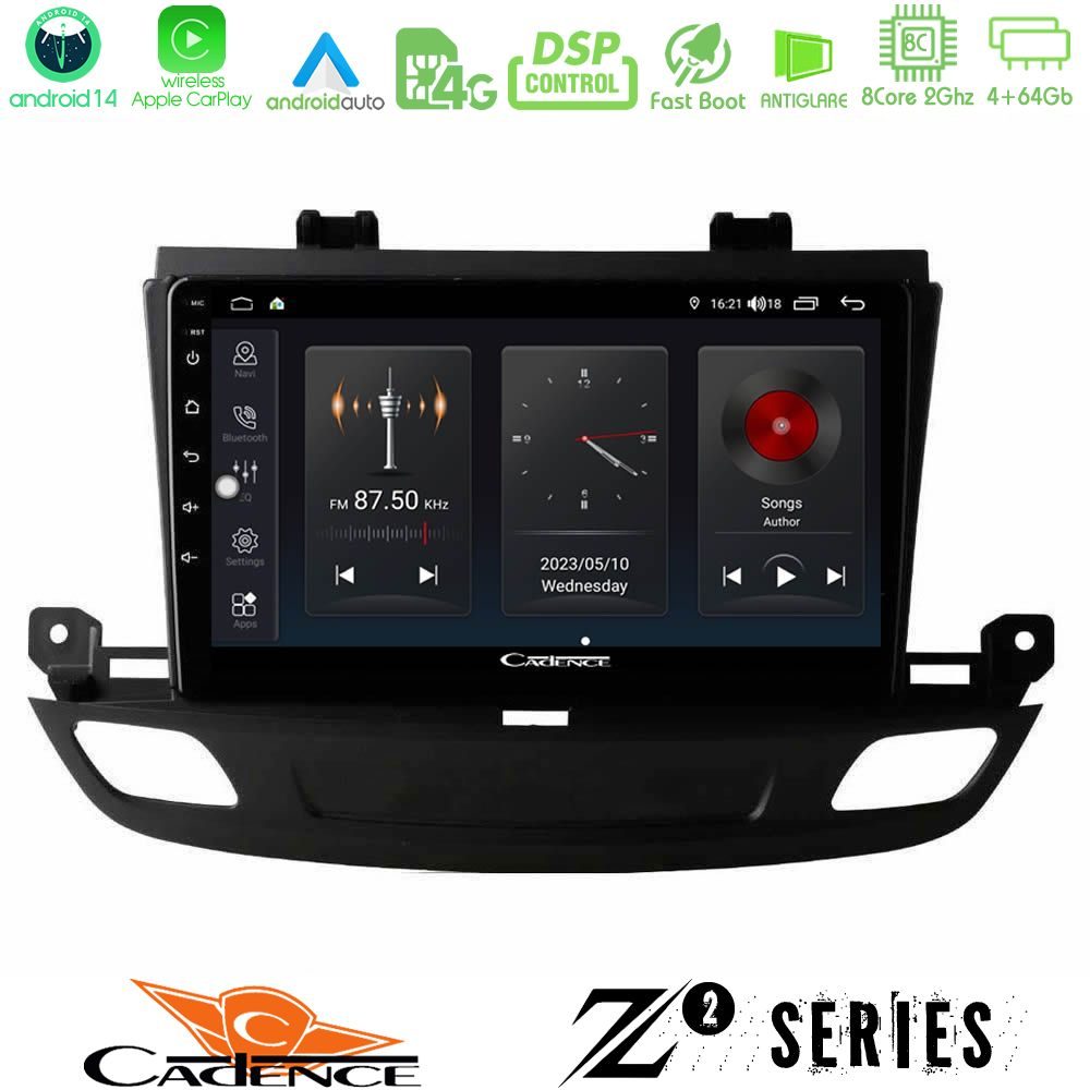 Cadence Z2 Series 8Core Android14 4+64GB Opel Insignia 2 2017-2020 Navigation Multimedia Tablet 9" Με Carplay & Android Auto